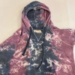 Purple/Pink/Blue Tie-dye and bleach crop sweatshirt
